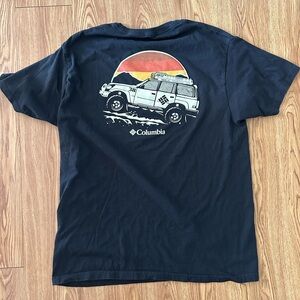 Columbia Black Tee with Vehicle and Sunset Graphic